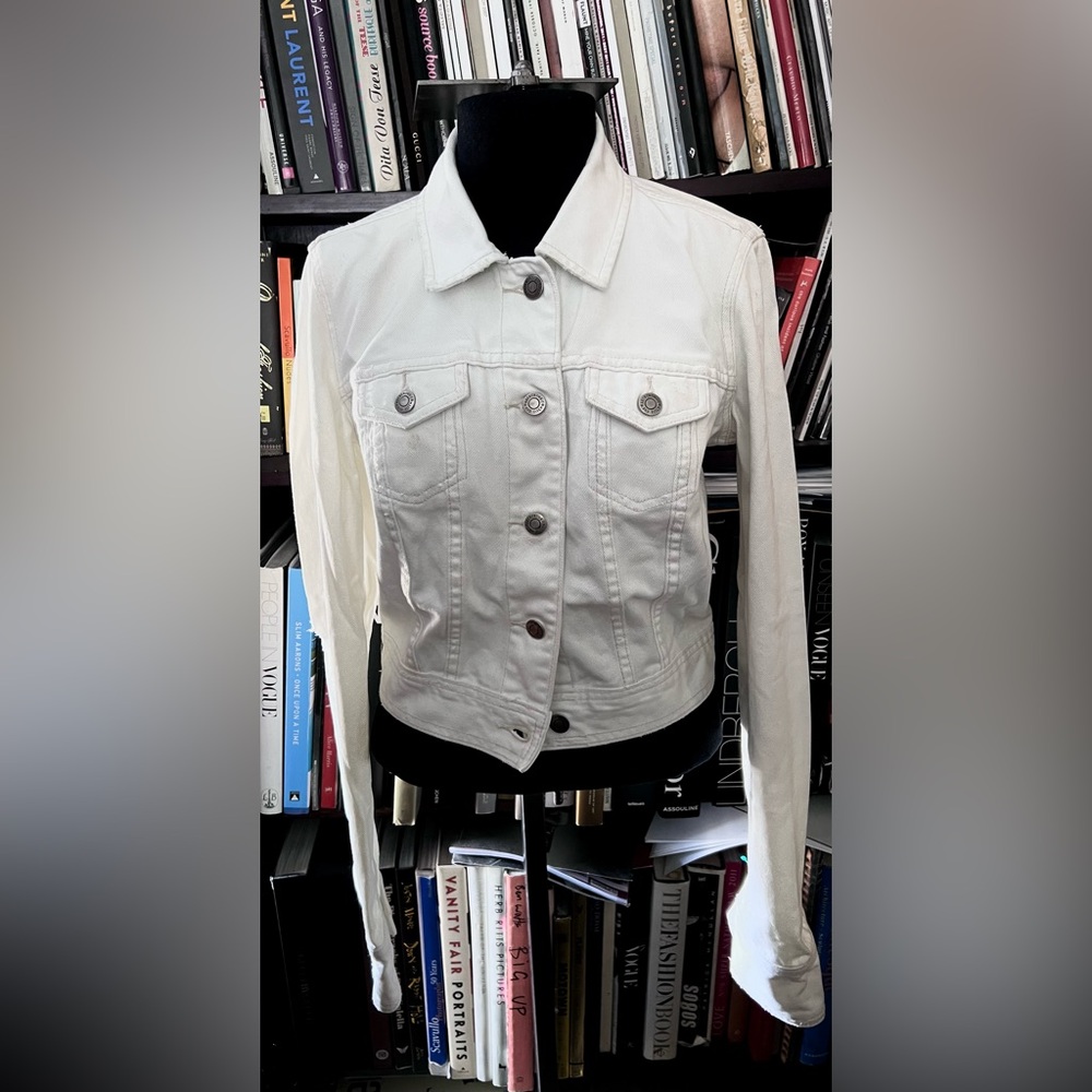 Vintage Abercrombie & Fitch distressed White Denim Jacket - Button-Front - Picture 1 of 7
